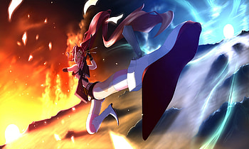 Yoko Ritona, night, badass, sunrise, tengan, mountains, toppa, sunset, sexy, winking, thigh highs, gorgeous, hot, anime girl, anime, wink, blue, flames, skull, cute, red hair, long hair, beauty, day, moon, gun, sun, gurren lagenn, yoko, bikini, beautiful, ritona, red, cool, tengen toppa gurren lagenn, redhead HD wallpaper