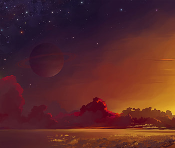 Art, Clouds, Horizon, Planet, Saturn HD wallpaper