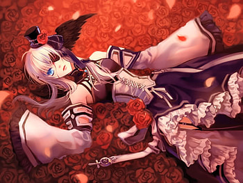 A Bloody Rose But Still Beautiful., rose, anime, girl, lolita, bloody HD wallpaper