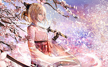 Fate Grand Order, Mash Kyrielight, Japanese manga, anime characters, Fate Grand Order characters, cherry blossoms, spring, samurai sword HD wallpaper