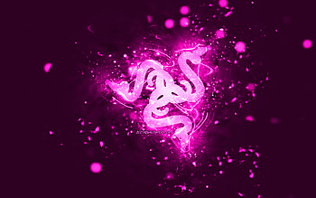 Razer purple logo, , purple neon lights, creative, turquoise abstract background, Razer logo, brands, Razer HD wallpaper