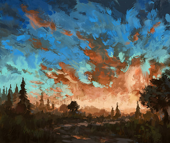 Trees, Sky, Art, Paint, Spruce, Fir, Canvas HD wallpaper