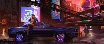 Cyber City Girl With Car, artist, artwork, artstaion HD wallpaper
