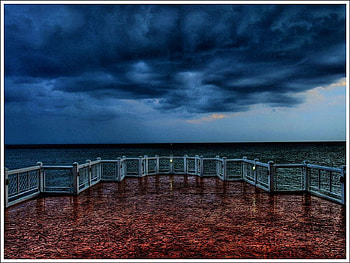 the balcony, clouds, balcony, dark HD wallpaper