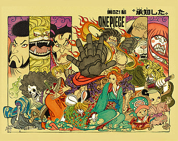 One Piece Manga Cover Page 821, Monkey D. Luffy, Gear Fourth, Kozuki Momonosuke, Sanji (One Piece), Brook (One Piece), Anime, One Piece HD wallpaper
