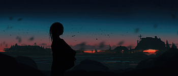 Anime Girl In Nighttime Silhouette, anime-girl, anime, silhouette, artist, artwork, digital-art, pixiv HD wallpaper