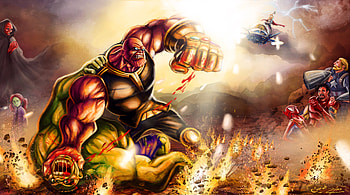 Thanos Defeat Hulk, thanos, hulk, behance, artwork, artist, superheroes HD wallpaper
