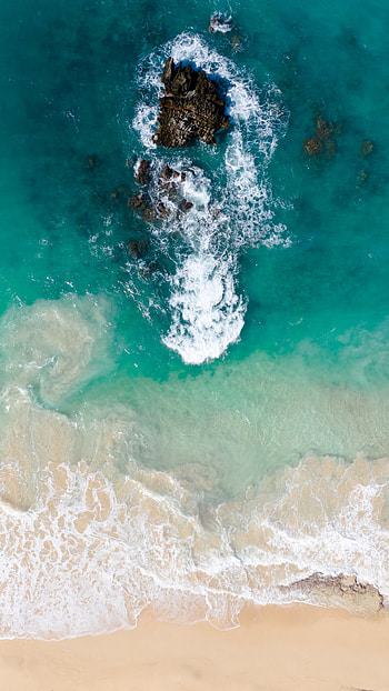 wave, beach, sand, aerial, nature, ocean, Ocean Waves HD phone wallpaper