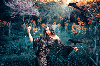 Beauty, autumn, black, girl, midel, toamna HD wallpaper