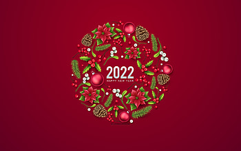 Happy New Year 2022, , red background, Christmas wreath, 2022 New Year, 2022 concepts, 2022 red christmas background, 2022 circle christmas element, 2022 Christmas greeting card HD wallpaper