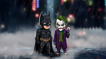 Chibi Joker X Batman, joker, batman, superheroes, artwork, art, digital-art, ai HD wallpaper