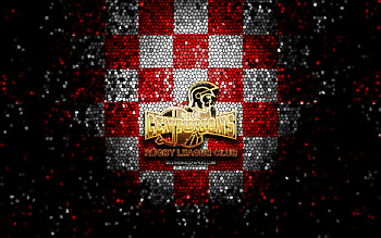 Leigh Centurions, glitter logo, SLE, red white checkered background, rugby, english rugby club, Leigh Centurions logo, mosaic art HD wallpaper