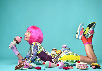 Sweets, sweets, sweets, blue, pink, model, sweets, girl, ice cream, woman HD wallpaper