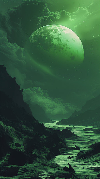 Green Moonlight Landscape, aesthetic, green aesthetic, green, landscape, moon HD phone wallpaper