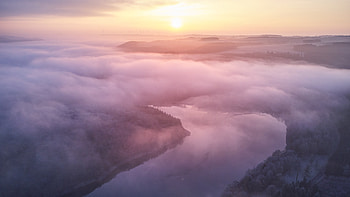 Clouds Above Lake Forest, clouds, lake, forest, nature, sunset, sunrise HD wallpaper