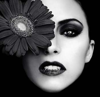 BEAUTIFUL, white, black, model, flower, eyes, female HD wallpaper
