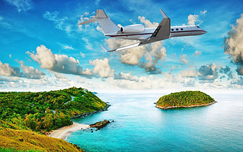 Paradise - Here I Come!, sea, oceans, airplanes, beaches, tropical sky, paradise, nature HD wallpaper