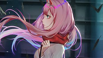 Zero two, anime girl, pink hair, digital art HD wallpaper