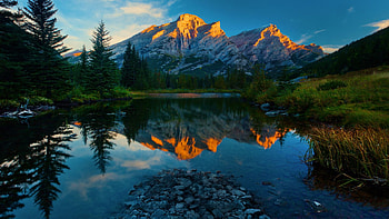 Kananaskis County, Alberta, water, mountain, reflections, trees, landscape, canada HD wallpaper