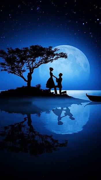 Lovers Moon, Couple, Moon HD phone wallpaper