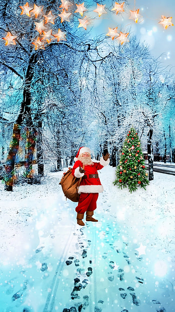 Santa has arrived, nature, snow, christmas tree, winter, stars, christmas, santa claus HD phone wallpaper