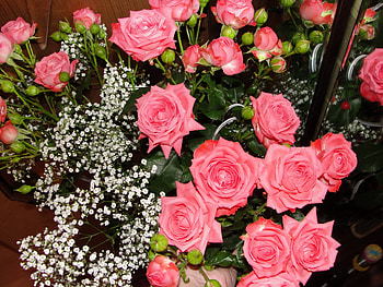Flowers, Roses, Reflection, Bouquet, Buds, Mirror HD wallpaper