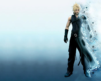 Cloud Strife, games, final fantasy series, shoulder guard, lone, advent children, ff7, blonde hair, male, cloud, gloves, final fantasy 7, closed eyes, anime, blue background, video games, boots, solo, dissidia, spiky hair HD wallpaper