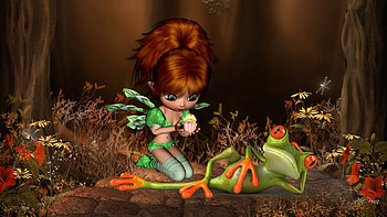 Cupcake for Frog, fairy, fantasy, love, cute, flowers, whimsical, frog, cupcake HD wallpaper