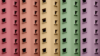 Buildings, colorful windows, art HD wallpaper