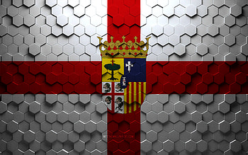 Flag of Zaragoza, honeycomb art, Zaragoza hexagons flag, Zaragoza 3d hexagons art, Zaragoza flag HD wallpaper