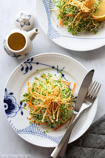 Crispy enoki mushrooms, microgreens salad HD phone wallpaper