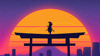 Samurai The Warrior Of Synthwave City, samurai, synthwave, vaporwave, artist, artwork, digital-art HD wallpaper