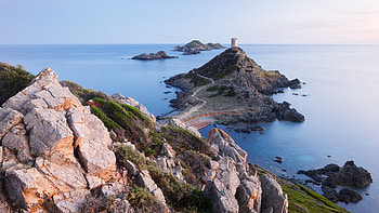 Corsica Island, Genoese tower, Les Sanguinaires islands, Ajaccio HD wallpaper