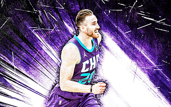 Gordon Hayward, grunge art, Charlotte Hornets, NBA, basketball, Gordon Daniel Hayward, USA, violet abstract rays, Gordon Hayward Charlotte Hornets, Gordon Hayward HD wallpaper