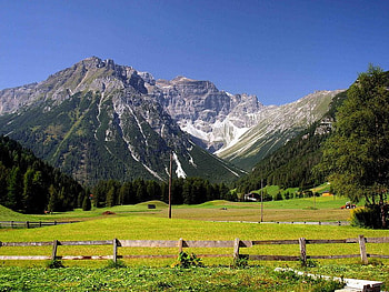 Field to the Mountain, grass, sky, fence, mountain HD wallpaper