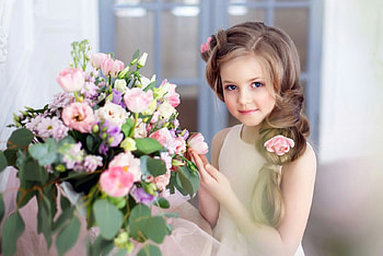 cute, girl, flowers, graphy HD wallpaper