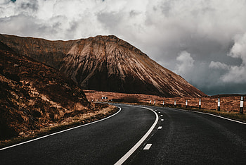 Turn, highway, journey, road, mountains HD wallpaper