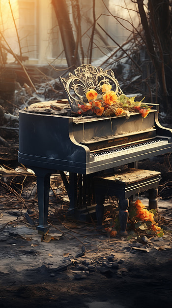Melodic Resonance, music, piano, flower, abandoned HD phone wallpaper