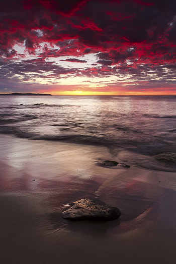 Nature, Sunset, Stones, Sea, Beach, Horizon HD phone wallpaper