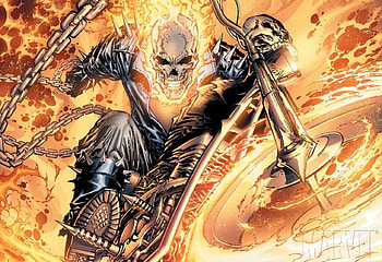 Johnny Blaze, flames, skull, motorcycle, ghost rider, chain, fire, motorbike, marvel HD wallpaper