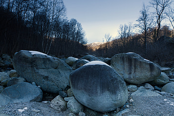 Nature, Trees, Stones, Snow, Mountain HD wallpaper