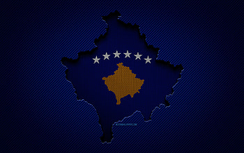 Kosovo map, , European countries, Kosovar flag, blue carbon background, Kosovo map silhouette, Kosovo flag, Europe, Kosovar map, Kosovo, flag of Kosovo HD wallpaper