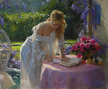 A summer poem, summer, vicente romero redondo, painting, art, pictura, garden, girl, vara, flower HD wallpaper