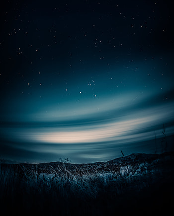 Nature, Grass, Night, Horizon, Starry Sky HD phone wallpaper