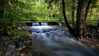 Pretty waterfall , Nature's beauty, Serene atmosphere, Captivating allure HD wallpaper