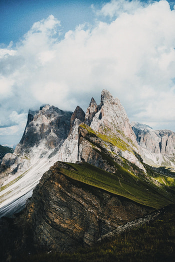 Nature, Grass, Mountains, Clouds, Rocks, Slope HD phone wallpaper