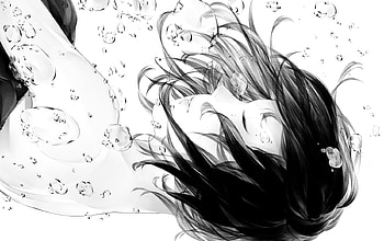 Falling, white, black, bw, girl, summer, anime, monochrome, sawasawa, underwater, manga, vara HD wallpaper
