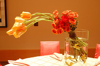 Flamboyant, extravagant, table, roses, live, vase, decor, tulips, still life, flower, flowers HD wallpaper