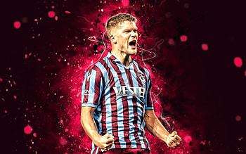 Andreas Cornelius, , 2022, Trabzonspor FC, soccer, Danish footballers, Turkish Super Lig, football, blue neon lights, Andreas Cornelius , Andreas Cornelius Trabzonspor HD wallpaper