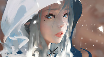 Blue Eyes Face Girl In Hood, anime-girl, anime, artwork, artist, digital-art HD wallpaper